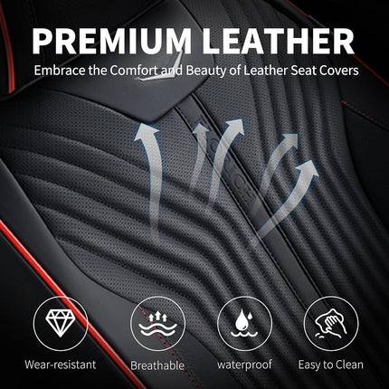FLORICH Fundas de asiento automotriz Asientos delanteros Funda de asiento de coche impermeable Cojín de asiento de coche negro Protector de asiento de coche de cuero Ajuste universal para la mayoría de coches, camiones y SUV, línea negra y roja