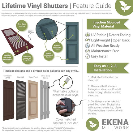 Ekena Millwork LVSL0004BL 3" Lifetime Vinyl Shutter-Lok's, Black (4/Bag)