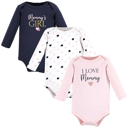 Hudson Baby Bodysuits de manga larga de algodón unisex para bebé, niña Mommy Pink Navy paquete de 3, 18-24 meses