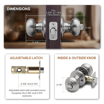 Copper Creek Door Knobs - Round Colonial with Privacy Locking Function - Interior Door Knobs for Home Improvement - Locking Door Knob for Bedroom & Bathroom - Satin Stainless - 3 Pack