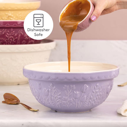 Mason Cash in The Meadow Mixing Bowl 24cm | 2 Litre Earthenware Bowl with Embossed Floral Design – Ideal for Dough, Pastry, Cake & Cookie Mixes | Dishwasher Safe