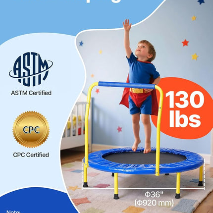 VEVOR 3FT Trampoline for Kids, 36" Indoor/Outdoor Trampoline for Toddlers, Foldable Mini Baby Trampolines with Foam Handle, Recreational Trampolines Birthday Gift