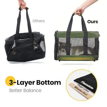 Conlun Dog Carrier Soft Sided, Large Cat Carrier with Inner Safety Leash, Pet Transport Carrier for Large Cats and Medium Dogs up to 20 Lbs, Collapsible Travel Puppy Carrier Bag -Green L