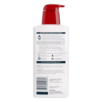 Eucerin Baby Wash & Shampoo - 2 in 1 Tear Free Formula, Hypoallergenic & Fragrance Free, Nourish and Soothe Sensitive Skin - 13.5 fl. oz. Pump Bottle (Pack of 3)