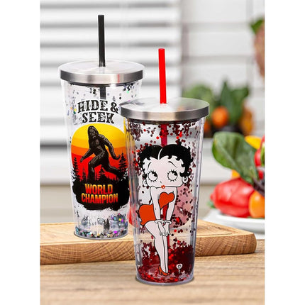 Spoontiques - Glitter Filled Acrylic Tumbler - Glitter Cup with Straw - 20 oz - Stainless Steel Locking Lid with Straw - Double Wall Insulated - BPA Free - Betty Boop
