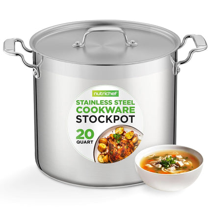 NutriChef Stainless Steel 18L Stock Pot with Lid, 
