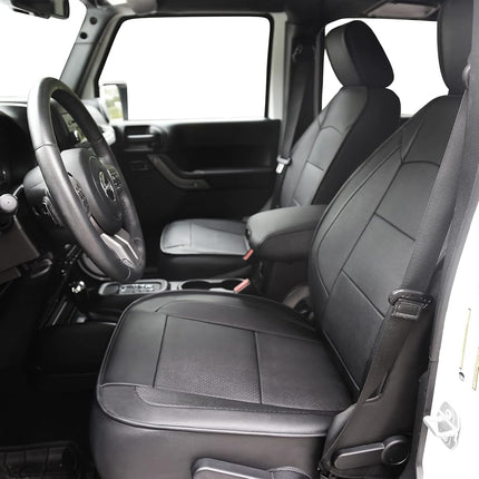 OASIS AUTO OSC-003 Fundas de asiento de cuero hechas a medida para Jeep Wrangler 4dr 2013, 2014, 2015, 2016, 2017 (Negro)