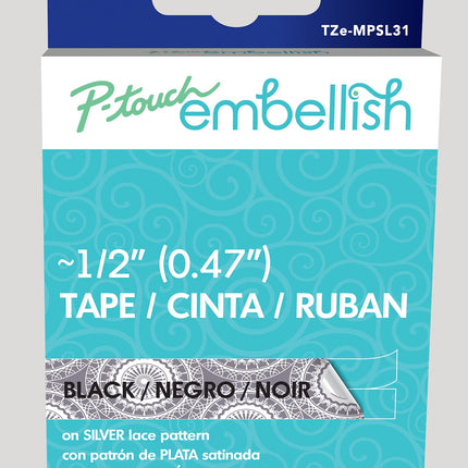 Brother P-Touch Embellish Black Print on Silver La