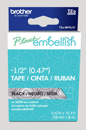 Brother P-Touch Embellish Black Print on Silver La
