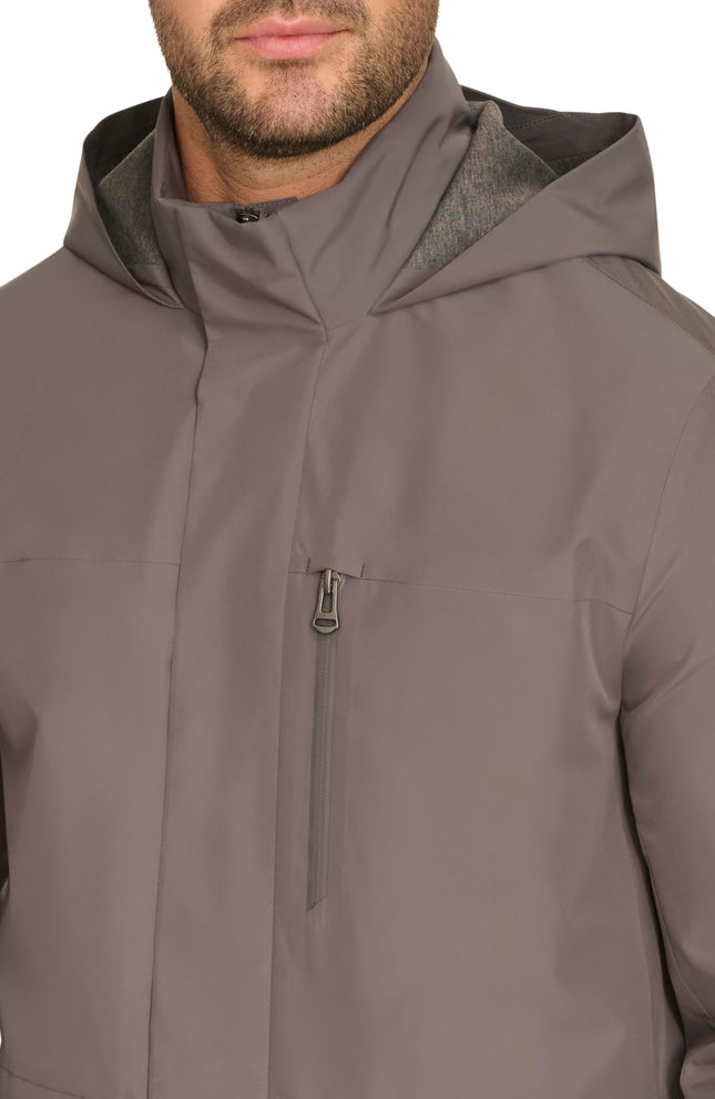 Cole Haan Men's Short Sleeve Soft Rain Parka, Grey, S