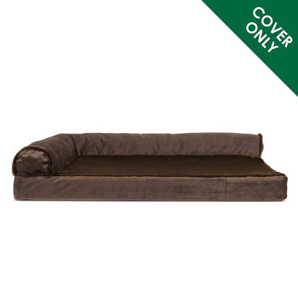 Furhaven Replacement Dog Bed Cover Plush & Velvet L Shaped Chaise, Machine Washable - Sable Brown, Large