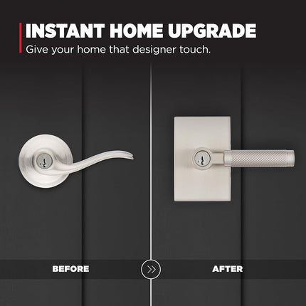 Kwikset Prava Entry Door Knurled Handle with Lock and Key, Secure Keyed Reversible Lever Exterior, for Front Entrance and Bedrooms, Satin Nickel, Pick Resistant Smartkey Rekey Security and Microban