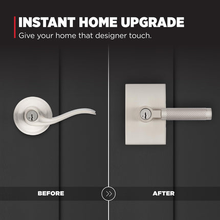 Kwikset Prava Entry Door Knurled Handle with Lock and Key, Secure Keyed Reversible Lever Exterior, for Front Entrance and Bedrooms, Satin Nickel, Pick Resistant Smartkey Rekey Security and Microban