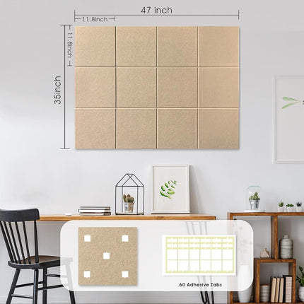 AkuDecor 48" x 36" Large Felt Bulletin Board 1/2" Thick, Tan