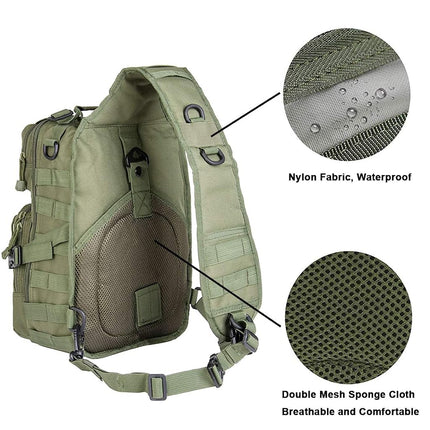hopopower Tactical Sling Bag Pack Military Assault Rucksack Shoulder Bag Backpack Chest Pack Handbag Waterproof for Travel School Hiking Camping Trekking Exploring Fishing Hunting, Green, Small