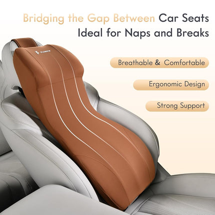 FLORICH Car Seat Lumbar Support with Headrest Pillow Memory Foam Car Lumbar Pillow Back Support Cushion 2-in-1 Ergonomic Back Rest Pillow & Car Neck Pillow for Driving Tailbone Pain Relief, Brown