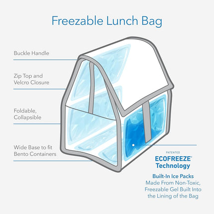 PACKIT Freezable Insulated Lunch Bag - Foldable and Reusable Design with Built-in EcoFreeze Gel Technology | Keeps Contents Cool for Up to 10 Hours | Zip Closure, Leak-Proof, BPA-Free | Black