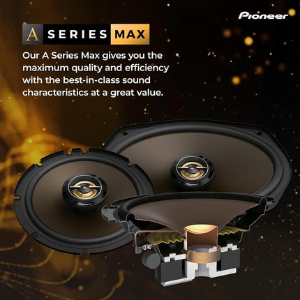 Pioneer A-Series Max TS-A653FH 6.5" 2-Way Speakers (Pair) - 340W Max, Balanced Sound + Smooth Treble, Enhanced Bass, Ideal Factory Upgrade, Installation Adaptors Included