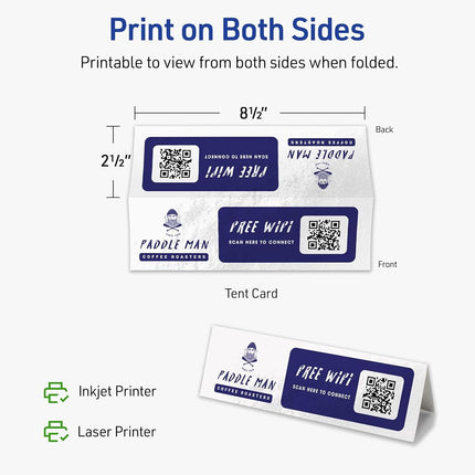 Avery Printable Rectangle Tent Cards, Sure Feed Technology, 2.5" x 8.5", Glossy White Carstock, Laser/Inkjet, 50 Total, Great for Table Talkers, Promotional Signs, Instructional Signs, and More