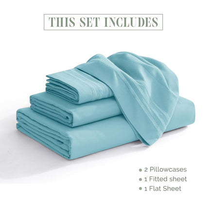 Elegant Comfort Luxurious 1500 Premium Hotel Quality Microfiber 4-Piece Sheet Set, 18-24 Inches Deep - Extra Deep Pocket Sheets - Ultra Soft 4PC Deep Pocket Sheets, King, Aqua Blue