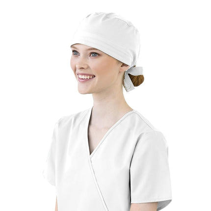 WonderWink Men's Unisex Tie Back Scrub Cap, White, One Size