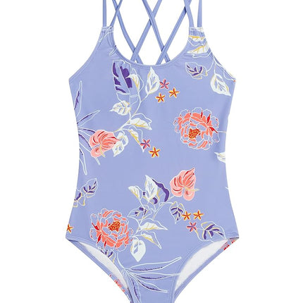 Kanu Surf Girls' Reese UPF 50 Beach Sport Criss-Cross One Piece Swimsuit, Reese Purple, 12