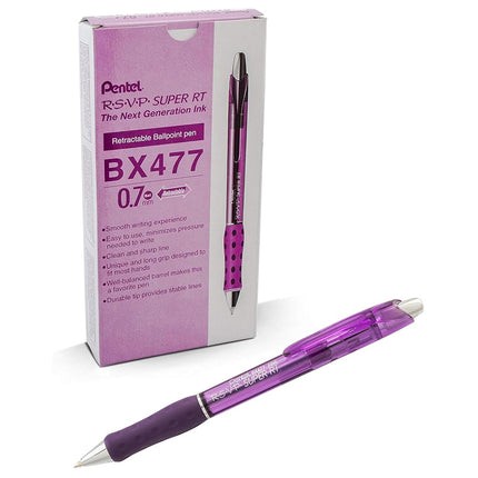 Bolígrafo Pentel RSVP Super RT, línea fina (0,7 mm), tinta violeta (BX477-V)