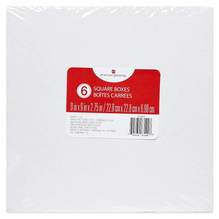American Greetings Square White Gift Boxes with Lids for Birthdays, Mother's Day, Father's Day, Graduation and All Occasions, (6-Boxes, 9'' x 9'')