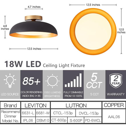 Bargeni Flush Mount Ceiling Light,12.5 inch Ceiling Lighting Fixture,Mid Century Light Fixtures Ceiling Mount,5CCT Dimmable/2700K-6000K/20W,Kitchen Lighting Fixtures Ceiling,ETL Certified