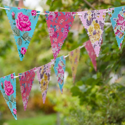 Talking Tables 50pcs Floral Disposable Tea Party Pack Pretty Tableware Set for Mother's Day, Baby Shower, Birthday Tableware Decorations for 16 Guests Napkins, Plates, Teacups, Double Sided Bunting 4m