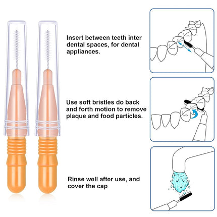 BBTO 100 Pièces Brosses Interdentaires pour Bagues Brosse à Dents Flosser Brosse Interdentaire Cure-Dents Tête de Fil Dentaire Cure-Dents Orale Outil de Nettoyage (Orange)