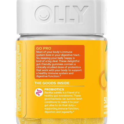 OLLY Probiotic Gummy, 25 Day Supply (50 Gummies), Tropical Mango, Probiotics, Live Cultures, Chewable Supplement