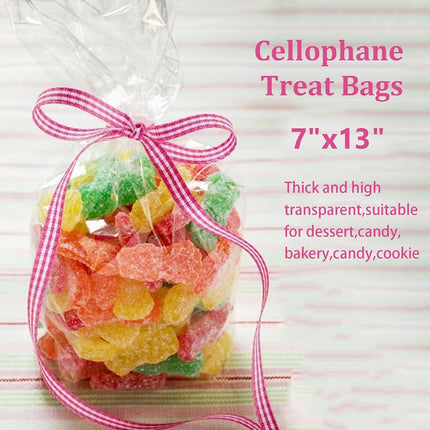 Cello Cellophane Treat Bags,200 PCS 7x13 Inches Clear Pastic Gift Bags with Twist Ties,Party Favor Bags