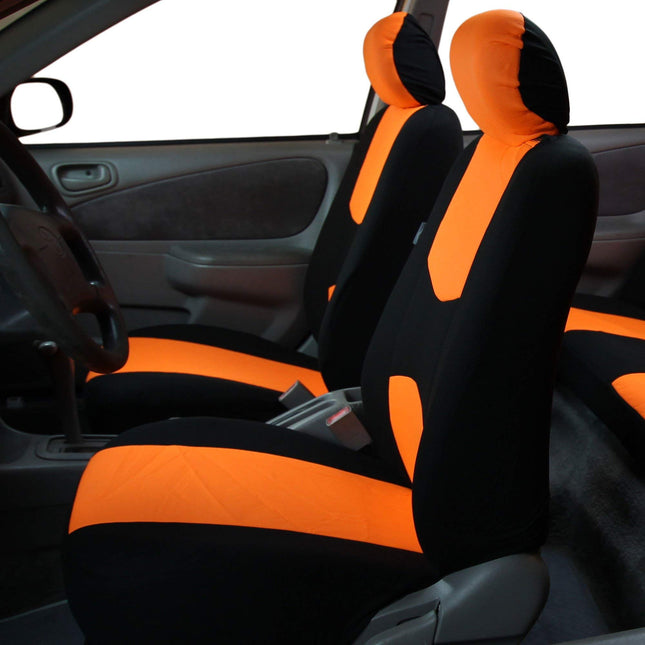 FH GROUP FH-FB050115 + F14407 Full Set Flat Cloth Car Seat Covers with Premium Carpet Floor Mats Orange / Black- Fit Most Car, Truck, Suv, or Van