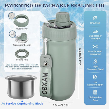 MAXSO Sealed Can Cooler Fizz Lid Can Cover for 12 oz Regular, Slim Skinny Cans & As Thermal Bottle (Sage Green, 5-in-1)