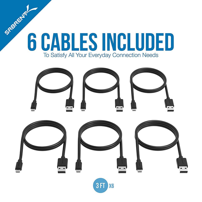 SABRENT [Paquete de 6] Cables Micro USB Premium de 90 cm y 22 AWG de Alta Velocidad USB 2.0 A Macho a Micro B, Cables de Sincronización y Carga [Negro] (CB-UM63)