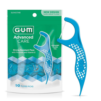 GUM - 888JC Hilo Dental con Mango Advanced Care, Menta Fresca, Vitamina E y Flúor, 150 Unidades (Paquete de 4)