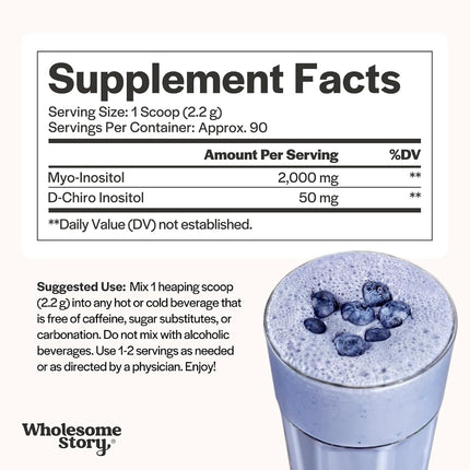 Myo-Inositol & D-Chiro Inositol Powder | 90-Day Supply | 40:1 Ratio | Hormonal Balance & Healthy Ovarian Function Support for Women | Vitamin B8 | Made in USA (6.5 oz)