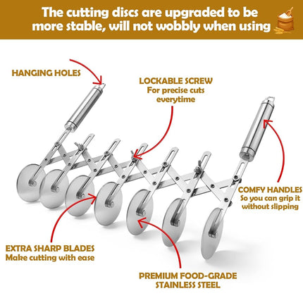 Juome 7 Wheel Pastry Cutter with Handle, Multi-Round Wheel Pasta Dough Cutter Roller Stainless Steel Pizza Slicer Accordion Pastry Knife Divider Tool