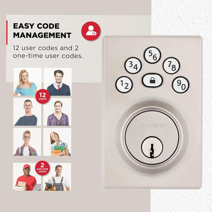 Kwikset Powerbolt 240 5-Button Keypad Satin Nickel Contemporary Electronic Deadbolt Door Lock, Featuring Convenient Keyless Entry, Customizable User Codes and Auto Locking