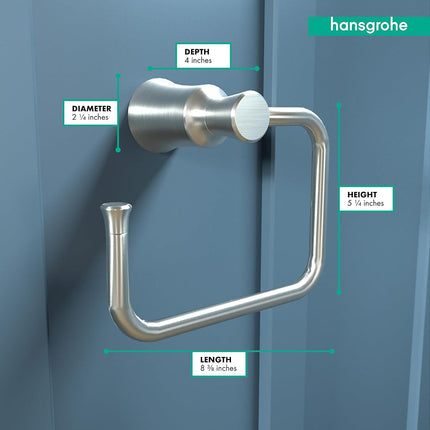 hansgrohe Joleena Towel Ring 8-inch Transitional Towel Holder in Brushed Nickel, 04786820