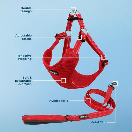 Best Pet Supplies Voyager Adjustable Dog Harness Leash Set with Reflective Stripes for Walking Heavy-Duty Full Body No Pull Vest with Leash D-Ring, Breathable All-Weather Wear - Red, XL