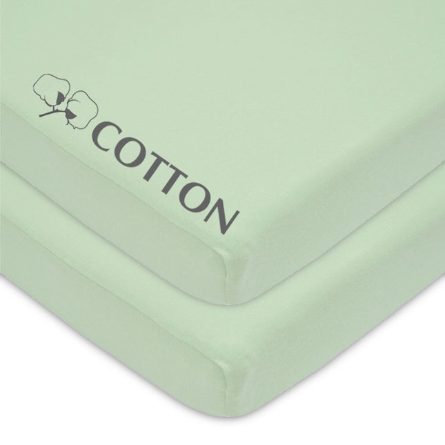 American Baby Company 2 Pack 100% Natural Cotton Value Jersey Knit Fitted Pack N Play Playard Sheet, Celery, Soft Breathable, for Boys and Girls