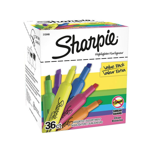 Sharpie Tank Resaltadores, Punta Cincel, Resaltadores de Colores Surtidos, Paquete Económico, 36 Unidades