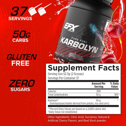EFX Sports Karbolyn Fuel Complex Carbohydrate Powder Intense Energy Supplement Shake | Pre Workout & Post Workout Recovery Drink for Sustained Endurance and Strength, Cherry Bomb Pop, (4 LB 4.8 OZ)