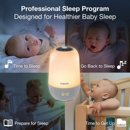 VTech BC8314 V-Hush Pro 2 Bluetooth Sleep Training Soother Speaker, One Touch Night Light Offers Over 250 Color Choices, 100 Stories, 100 Classical Songs, 10 Lullabies and 10 Natural Sounds.
