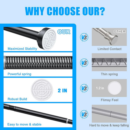 TEECK Shower Curtain Rod, 32-68 inch Adjustable Spring Tension Curtain Rod, Never Rust Anti-Slip Shower Curtain Rod for Bathroom, No Drilling, Never Collapse, Easy to Use, Black