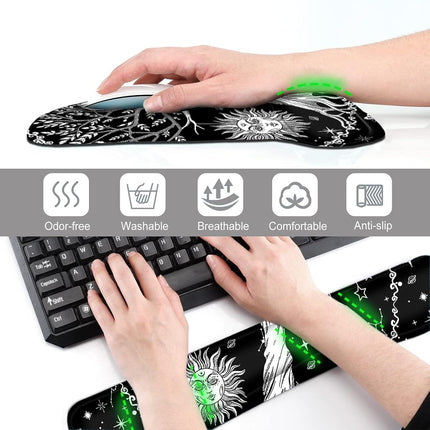 ToLuLu Keyboard Wrist Rest Mouse Pad Support, Gel Ergonomic Mouse Pads for Computer Laptop PC, Comfortable Durable Mousepad Keyboard Wrist Rests for Easy Typing Pain Relief, Moon & Sun