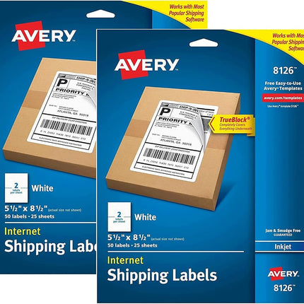 Avery Shipping Address Labels, Inkjet Printers, 250 Labels, Half Sheet Labels, Permanent Adhesive, TrueBlock (5-Pack 8126)