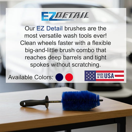 EZ Detail Brush Little - Wheel Rim Cleaner for Cars, Bike, Trucks, Motorcycle, and Other Vehicles. Non-Scratch Auto Detailing Tool, Easily reaches Nook and Crannies